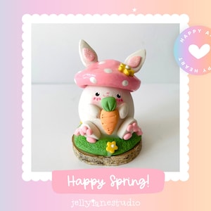 Bunny Desk Friend, Polymer Clay Bunny Figurine, Kawaii Clay Bunny, Cottagecore, Easter Bunny with Carrot, Bunny Desk Buddy, Spring Decor