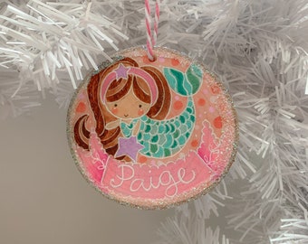 Mermaid Christmas Ornament, Personalized For Girl, Mermaid Lover Gift, Beach Christmas, Mermaid Gift for Child, Custom Mermaid Ornament