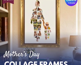 Mother & Baby Canva Frame | Editable Photo Collage Frames | Newborn Family Silhouette Frames | Canva Frames | Editable Templates