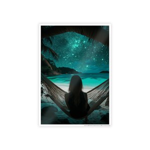 Serene Night Sky Gloss Poster, verträumtes Wohndekor, Meditation Kunst, entspannende Wandkunst, Geschenk für Naturliebhaber, sternenklare Nacht
