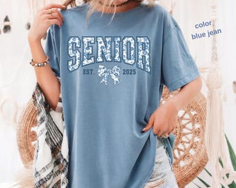 Comfort Colors® Floral Senior 2025 Shirt, 2025 Seniors, Graduation Gifts, Blue Bow 2025 Senior Coquette Shirt, Class of 2025 Shirt  t924