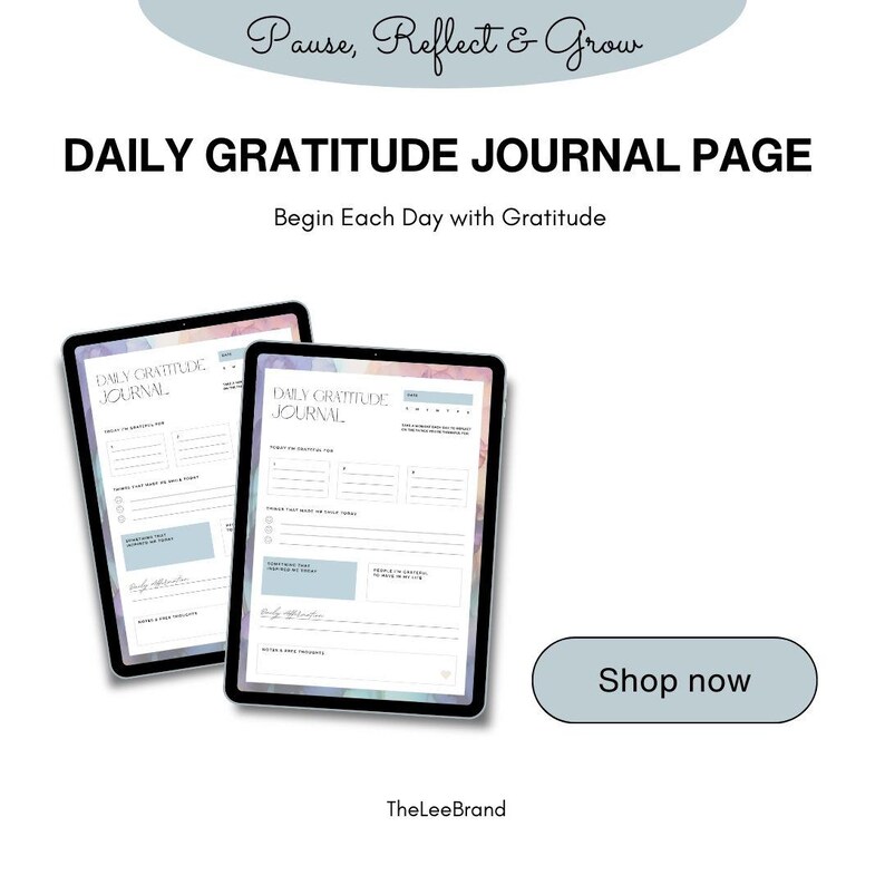 Journal quotidien de gratitude : page de réflexion imprimable (PDF et Canva) image 3
