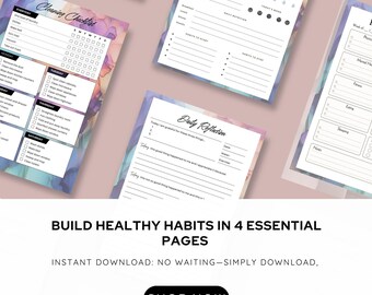 Planificateur de soins personnels et de saines habitudes de vie | Pages de réflexion quotidiennes + liste de contrôle de nettoyage | Bien-être imprimable