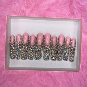 French Rhinestone Press On Nails