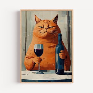 Bar Cart Decor, Cat Poster, Wine Print, Retro Kitchen Decor, Mid Century Modern Decor, Trendy Wall Art, Cheers Print, Dining Room Print