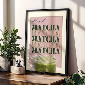 Cute Matcha Print Pink Kitchen Decor Matcha Wall Art Coffee Bar Decor Trendy Matcha Poster Green Tea Art Print Digital Download 1 Print