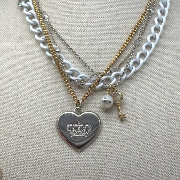 Juicy Couture vintage HEARTS multi chain charm necklace