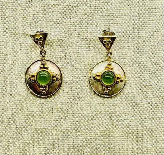 Sterling Silver Peridot two tone Vintage Earring
