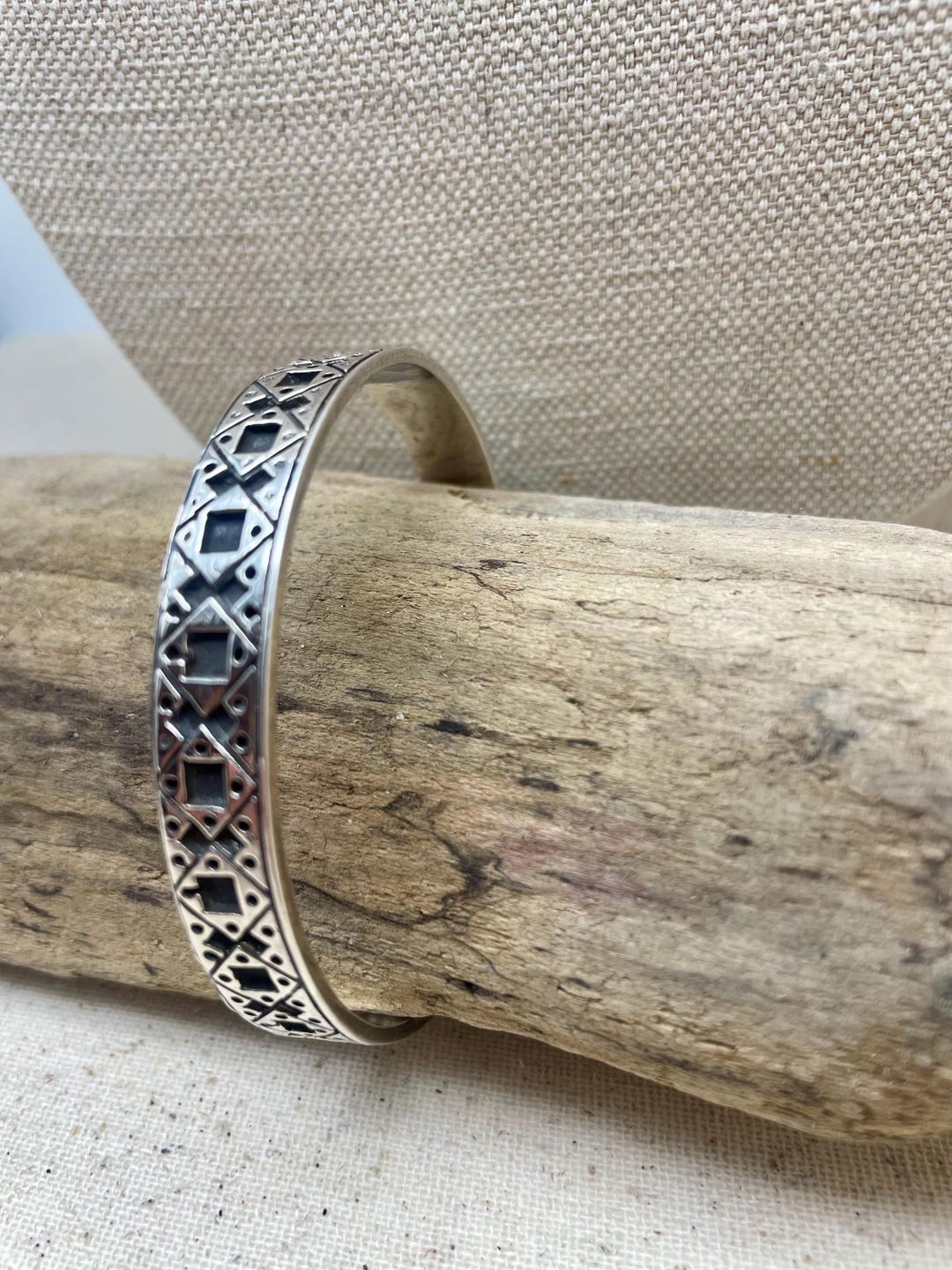 Bangle Sample Handcarved Studio Sample Sterling Silver Vintage 10mm Squares Bangle ...