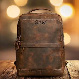 Handmade Full Grain Leather Backpack: 15/17&quot; Laptop, Personalized Travel Bag