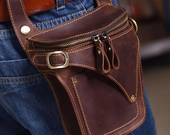 Handmade Leather Belt Bag: Personalized Hip Holster, Motorcycle Bag