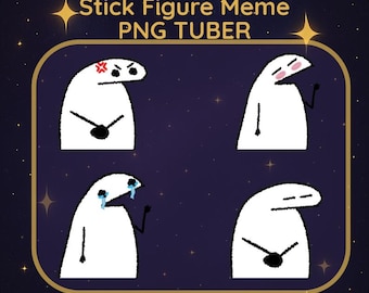 Puede incluir: Gráfico digital con cuatro figuras de palo blancas que expresan diferentes emociones. Las figuras están sobre un fondo azul oscuro con estrellas y el texto "Emotional Stick Figure Meme PNG TUBER". Cada figura tiene un óvalo negro para el cuerpo.
