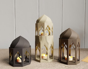 Mosque Tealight Holder 3 Piece Set: Unique and Elegant Decor for Ramadan and Eid with Tealights Included and Personalized Colors