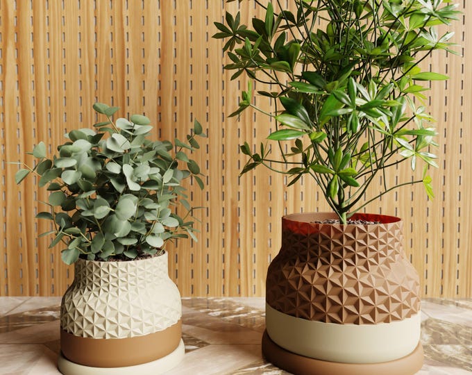 Asanoha Planter: Modern Japanese Design with Drainage - Wood and Eco-Friendly Bioplastic