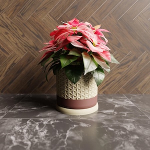 Unique Elegant Planter, Holiday Gift, Modern Indoor Plant Lover Pot, Drainage Holes and Drip Tray, Asanoha Japanese Aesthetic Design