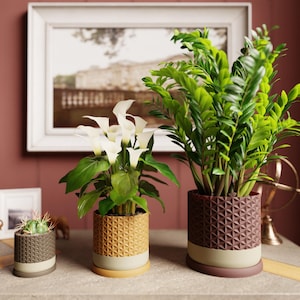 Unique Elegant Planter, Holiday Gift, Modern Indoor Plant Lover Pot, Drainage Holes and Drip Tray, Asanoha Japanese Aesthetic Design