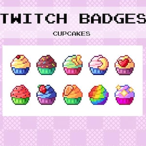 Cupcake Cute Twitch Sub Badges | Bit Badges | Pixel Art Kawaii Pastel Dessert Bakery Coquette Sweet Cafe | Premade Streaming Assets