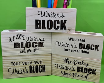 Custom Laser Engraved Wood Pencil Holders Funny Writer's Block