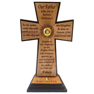 Olive Wood Lord&#39;s Prayer Cross from the Holy Land