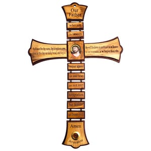 Olive Wood Lord&#39;s Prayer Cross from the Holy Land