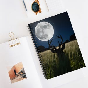 Cahier à spirales Cerf lune mystique, Cadeau pour amoureux de la nature, Fournitures pour journalisme, Cahier artistique, Notes manuscrites, Papeterie unique