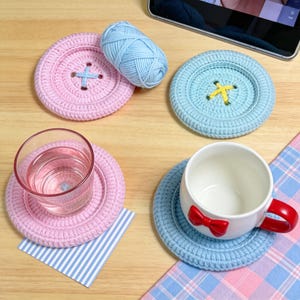 Crochet Coaster Pattern PDF, 2 in 1 Button Coaster, Reversible Coaster Crochet Pattern, Crochet Cup Coaster, Mug Rug, Table Decor image 3
