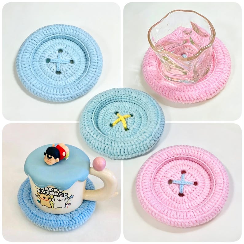 Crochet Coaster Pattern PDF, 2 in 1 Button Coaster, Reversible Coaster Crochet Pattern, Crochet Cup Coaster, Mug Rug, Table Decor image 13