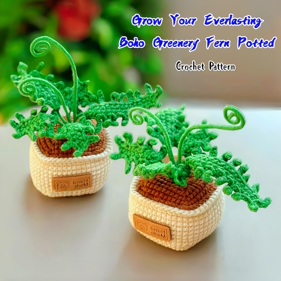 Realistic Crochet Fern Leaf Potted Plant Pattern PDF - Boho Home Decor Nordic- Instant Download