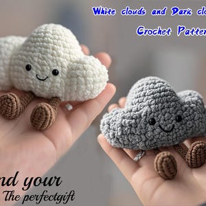 Quick Crochet Cloud Pet Keychain easy Pattern White and Dark Cloud crochet PDF DIY 1-Hour Gift