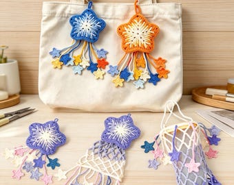 Star Drink Carrier Crochet Pattern PDF, Foldable Mesh Cup Holder, Water Bottle Holder Crochet, Bubble Tea Bag, Star Pendant, PDF Download