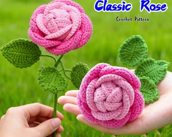 Realistic Crochet Classic Rose Pattern PD-Wedding Bouquet-Anniversary Gift-Instant Download-Beginner-Friendly