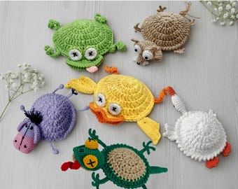 6-in-1 Funny Animal Coasters Crochet Pattern | Bouncy Stress-Relief Coaster PDF | Beginner Friendly Home Decor