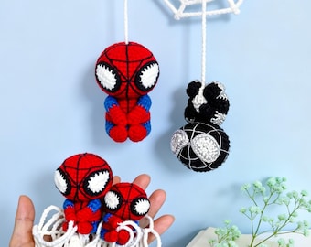 Schema per uncinetto di Spider-Man, amigurumi supereroe da appendere in auto, portachiavi all'uncinetto di Spiderman, schema digitale per appendere in auto