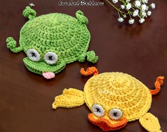 2in1 Duck & Frog Coaster Crochet Pattern PDF –Funny Animal Coaster Amigurumi Drink Mug Holder
