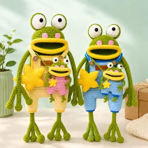 Mönster för virkad grodaväska i PDF-format, väska med stor mungroda och mini-hörlursfodral, 2-i-1 amigurumi-grodaväska