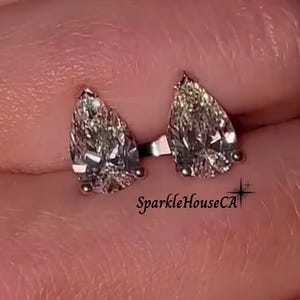 Delicate 2TCW Pear Cut Colorless Moissanite Stud Earrings, Push Back Style Earrings, Anniversary Gift 14k Solid Yellow Gold Bridal Earrings