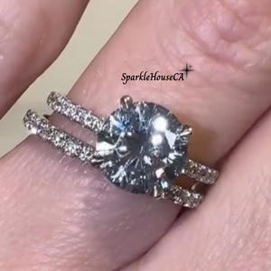 2.00 CT Round Cut Solitaire Moissanite Engagement Ring With Full Eternity Wedding Band, 14k Solid White Gold Bridal ring Set, Handmade Gift