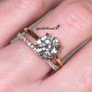 2.00Carat Brilliant Round Cut Moissanite Wedding Ring, Round Solitaire Moissanite 10K Gold Anniversary Ring With Full Eternity Matching Band