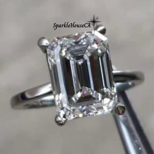 3 CT Emerald Cut Engagement Ring in Solid Yellow 10K/14k/18k Gold, Emerald Cut Solitaire anniversary Gift, Brilliant Moissanite wedding Ring