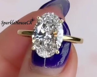 Oval Cut Moissanite Engagement Ring, 4CT Oval solitaire ring Wedding Ring, 14k solid gold Ring, Gift For Her, Proposal Ring, Customized Gift