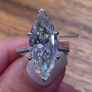 Big Marquise Cut Moissanite Engagement Ring, Best Quality Big Moissanite Marquise Cut Ring Three Side Pav Eternity Ring, Chunky Wedding Ring
