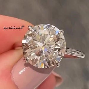 14K Solid White Gold Engagement Rings, 6Carat Brilliant Round Cut wedding Ring, Moissanite Solitaire anniversary Ring, Gift Ring For Women