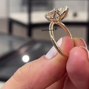 Solitaire 4CT Pear Cut Moissanite Petal Prong Engagement Ring, 14K Yellow Gold Tulip Set Wedding Ring, Anniversary Promise Gift Ring For Her image 5