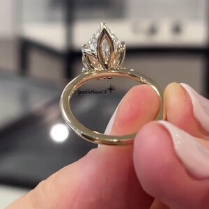 Solitaire 4CT Pear Cut Moissanite Petal Prong Engagement Ring, 14K Yellow Gold Tulip Set Wedding Ring, Anniversary Promise Gift Ring For Her image 4