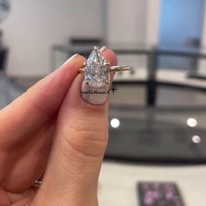 Solitaire 4CT Pear Cut Moissanite Petal Prong Engagement Ring, 14K Yellow Gold Tulip Set Wedding Ring, Anniversary Promise Gift Ring For Her image 9