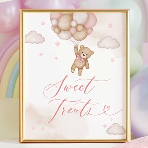 Girl Pink Teddy Bear Baby Shower Sweet Treats Sign Baby Shower Sprinkle Bearly Wait Decoration Sign Printable Instant Download 05V3