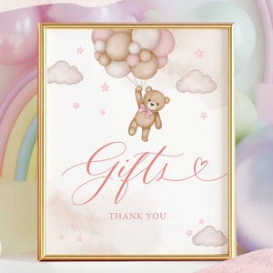 Girl Pink Teddy Bear Baby Shower Gifts Sign Baby Shower Sprinkle Bearly Wait Decors Sign Printable Instant Download 05V3