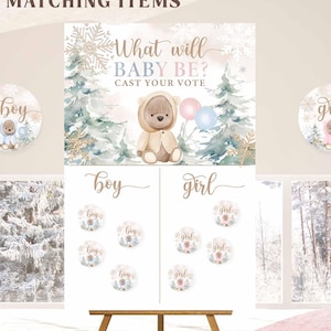 Winter Boy or Girl Chart What Will Baby Be Gender Reveal Teddy Bear Cast Your Vote Guess The Gender Sign Printable Instant Download 55V1