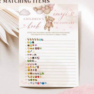Girl Pink Teddy Bear Baby Children&#39;s Book Emoji Pictionary Game Baby Shower Sprinkle Bearly Wait Games Printable Instant Download 05V3