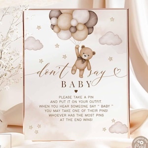 Editable Gender Neutral Teddy Bear Baby Shower Baby Don&#39;t Say Baby Game Baby Sprinkle Bearly Wait Games Printable Instant Download 05V1